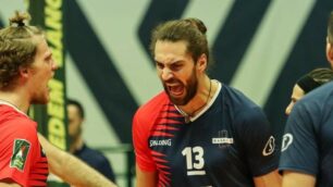 Nelle foto di Roberto Del Bo l'urlo di Beretta dopo un punto nell’incontro fra Vero Volley e Allianz Milano