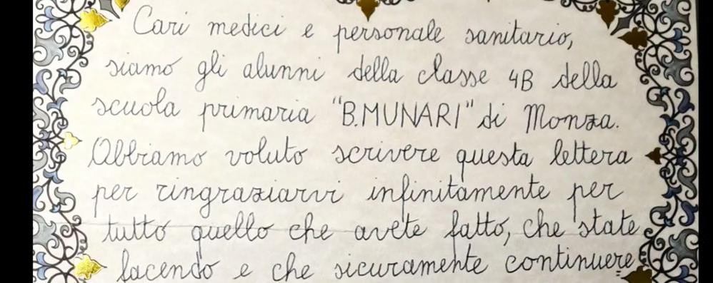 Monza lettera bambini 4B Munari per medici San Gerardo