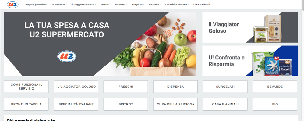 L’homepage del supermercato U2 sul sito di amazon