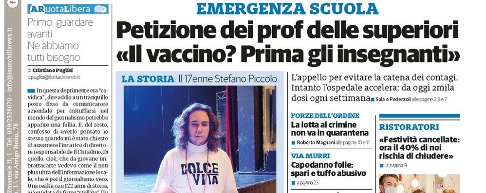 prima pagina ilCittadinoMb giovedì 7 gennaio 21