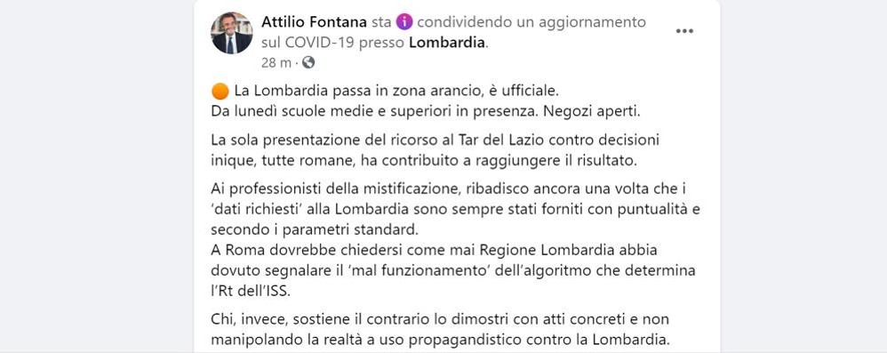 Il post di Attilio Fontana