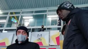 Adriano Galliani e Mario Balotelli durante l’intervallo di Lecce-Monza