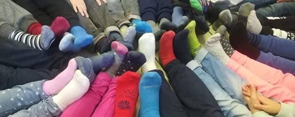 Bambini di una scuola di Meda che lo scorso anno aderirono i che hanno aderito alla giornata dei calzini spaiati.