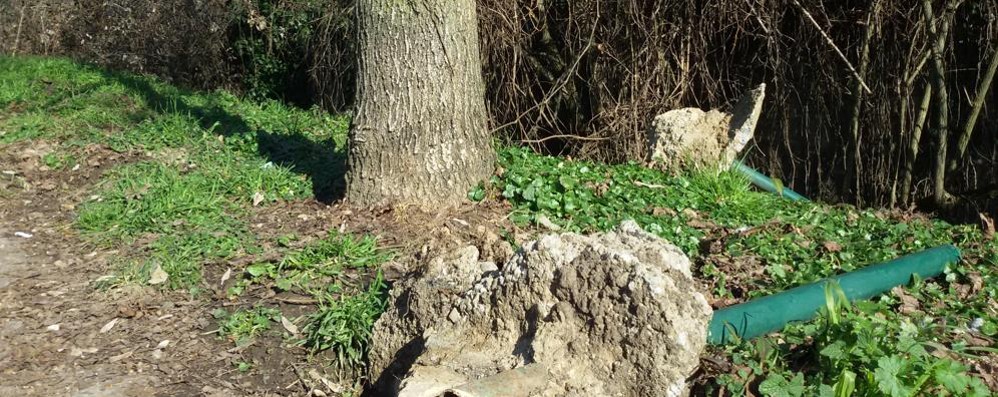 I paletti sradicati lungo il canale Villoresi