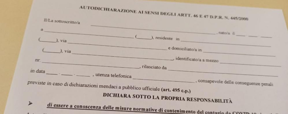 L'autodichiarazione per gli spostamenti in Lombardia