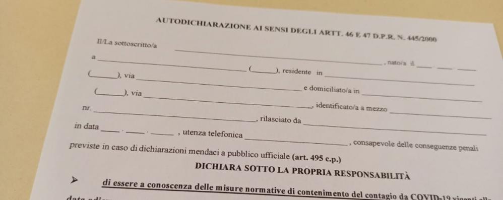 L'autodichiarazione per gli spostamenti in Lombardia