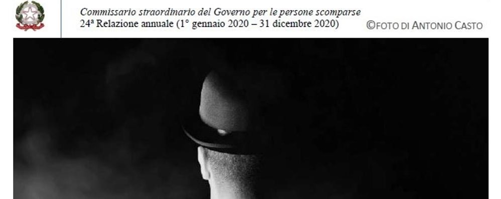 La copertina della Relazione annuale, la 24esima, realizzata dal Commissario straordinario del Governo per le persone scomparse (Foto di Antonio Casto)