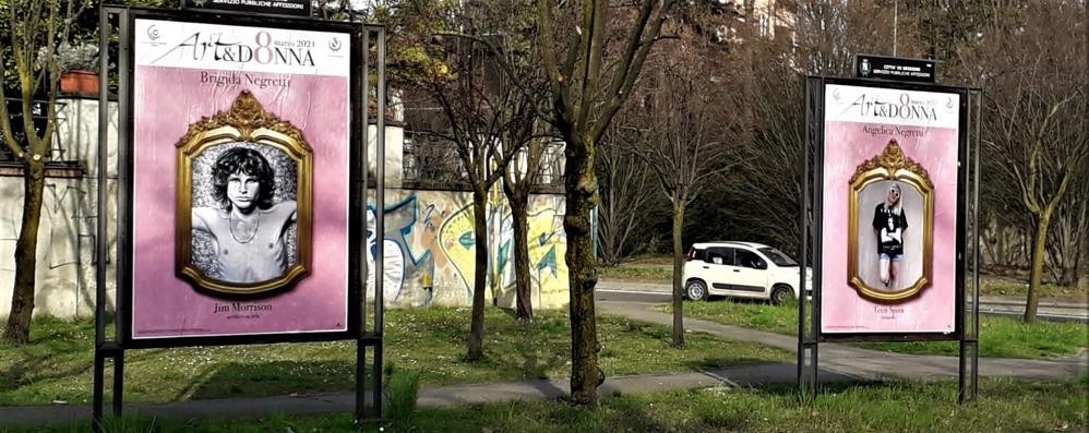 Alcuni dei 26 manifesti esposti a Seregno per "Arte&Donna" in occasione dell'8 marzo