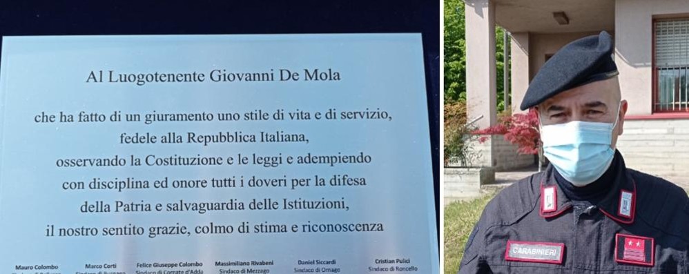 La targa consegnata dai sindaci al luogotenente Giovanni de Mola (foto facebook)