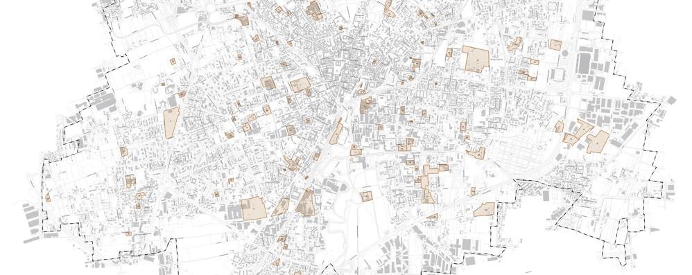 Una mappa di Monza con aree di rigenerazione urbana.