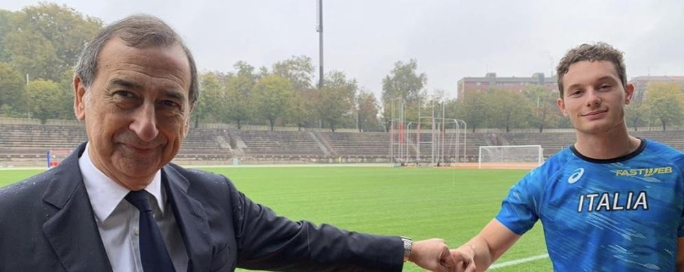 Atletica Filippo Tortu e il sindaco Beppe Sala all’inaugurazione della nuova Arena civica di Milano - foto Sala su Instagram