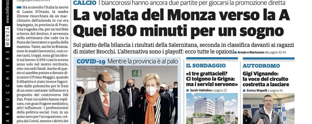 prima pagina ilCittadinoMb giovedì 6 maggio 2021