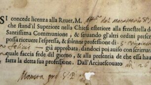 L’autorizzazione alla professione di fede a suor Maria Virginia De Leyva (la monaca di Monza) conservata alla Capitolare