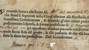 L’autorizzazione alla professione di fede a suor Maria Virginia De Leyva (la monaca di Monza) conservata alla Capitolare