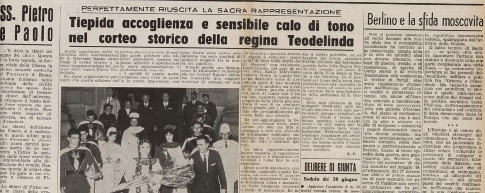 Dalla prima pagina del Cittadino del 29 giugno 1961