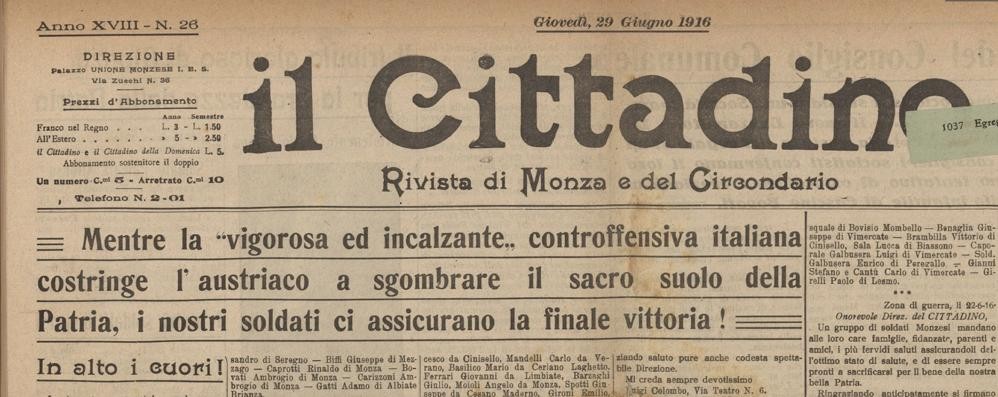 Dalla prima pagina del Cittadino del 29 giugno 1916