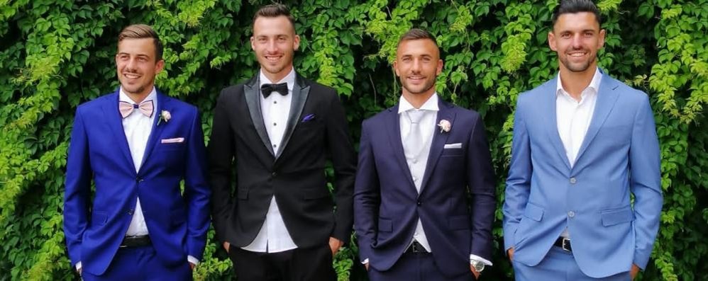 Calcio Renate matrimonio Marco Anghileri : Jacopo Scaccabarozzi Nicola Pavan Marco Anghileri Diego Vannucci- foto Ac Renate