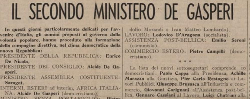 Dalla prima pagina del Cittadino del 18 luglio 1946