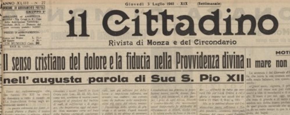 Dalla prima pagina del Cittadino del 3 luglio 1941