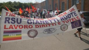 Il corteo dei  lavoratori Gianetti di mercoledì scorso