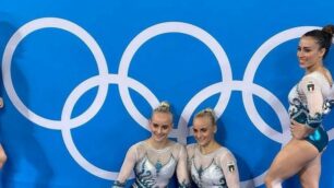 Ginnastica Martina Maggio, a sinistra, Olimpiadi Tokyo 2020 con le gemelle Asia e Alice D’Amato e Vanessa Ferrari - foto Instagram