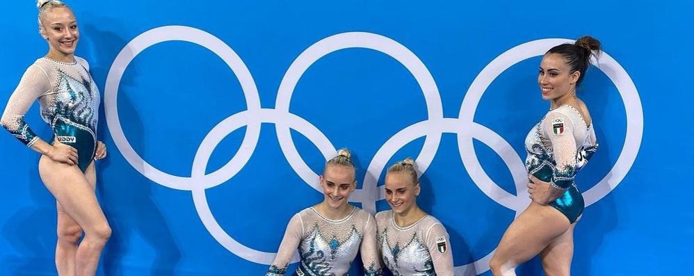 Ginnastica Martina Maggio, a sinistra, Olimpiadi Tokyo 2020 con le gemelle Asia e Alice D’Amato e Vanessa Ferrari - foto Instagram