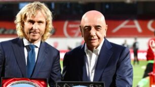 Pavel Nedved e Adriano Galliani poco prima del Trofeo Berlusconi allo U-Power Stadium