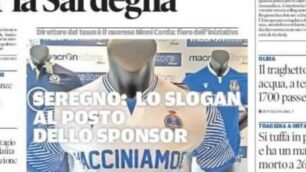 La prima pagina de La Nuova Sardegna con la notizia della campagna di sensibilizzazione promossa dal Seregno calcio