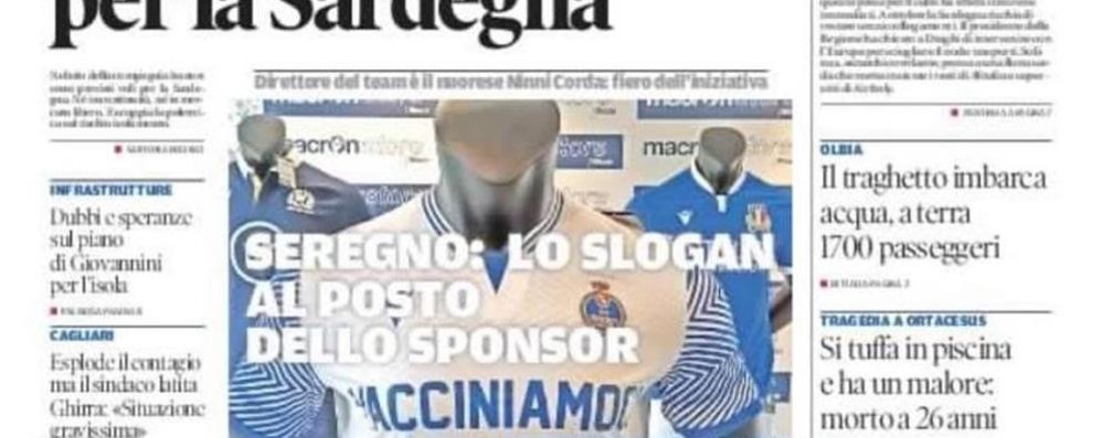 La prima pagina de La Nuova Sardegna con la notizia della campagna di sensibilizzazione promossa dal Seregno calcio