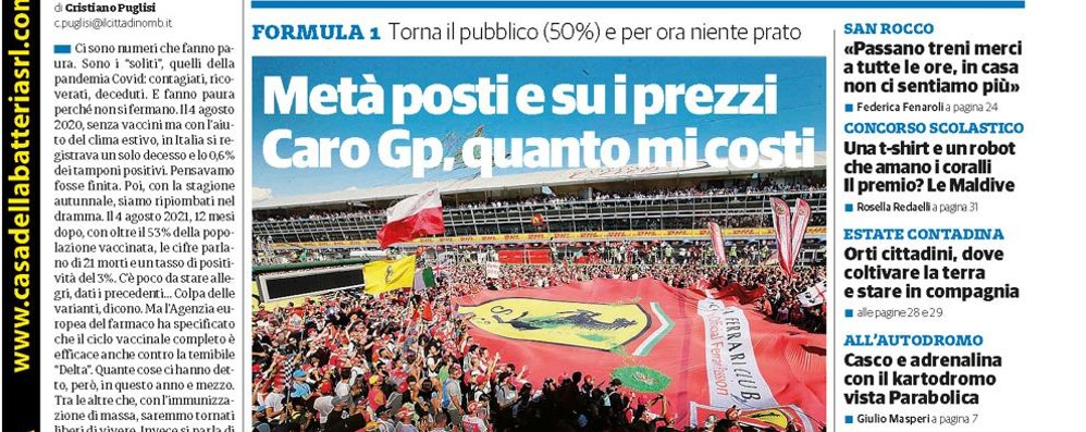 Prima pagina Il Cittadino 5 agosto 2021