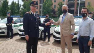Il comandante della  polizia locale di Monza Pietro Curcio con il sindaco Allevi e l’assessore Arena