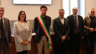 Le autorità intervenute alla presentazione della market place a Desio all'Alta Brianza (foto Volonterio)