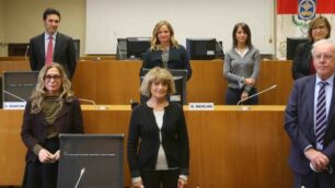 In alto, da sinistra Emanuele Mancini, Desirè Merlini, Alessandra Airò, Patrizia Gallucci, Francesca Perrini, Laura Cosentini e Luigi Losa.