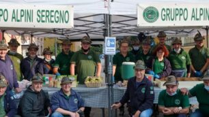 Una parte del gruppo alpini di Seregno presente alla castagnata (foto Volonterio)