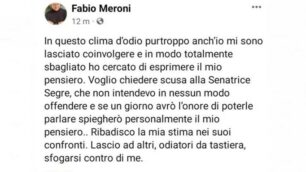 Il messaggio di scuse di Fabio Meroni a Liliana Segre