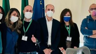 I consiglieri provinciali leghisti eletti, con il presidente Luca Santambrogio e, terzo a da sinistra, il commissario della Lega Andrea Villa