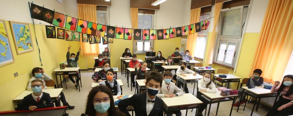 Studenti in classe con la mascherina. Sopra i 6 anni servirà la Ffp2