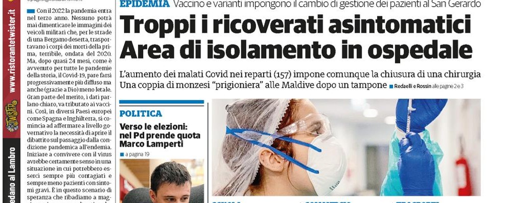 prima pagina ilCittadinoMb giovedì 13 gennaio 22