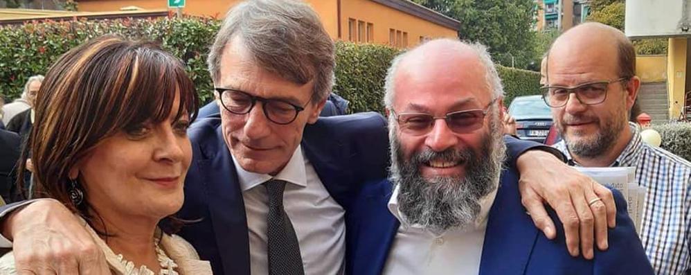 Il presidente del Parlamento europeo David Sassoli con Nico Acampora fondatore di Pizzaut e l'europarlamentare Patrizia Toia - foto Pizzaut/Facebook