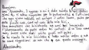 Bicicletta rubata ritrovata dai carabinieri, il liceale ringrazia