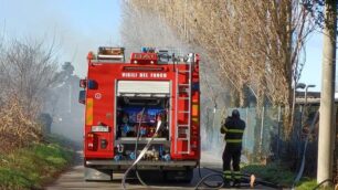 BOSCHERONA incendio al laghetto intervento due mezzi dei Vigili del fuoco