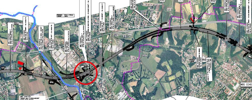 Il percorso di Pedemontana, da progetto, tra Lesmo e Vimercate