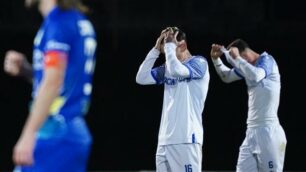 La disperazione finale in casa Seregno (foto Alessio Morgese e Luca Rossini-pagina Facebook Seregno calcio)