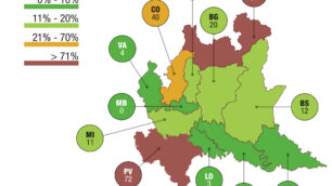 La cartina con il numero dei Comuni sotto la soglia del 65% di differenziata a Monza e Brianza non ce n’è nessuno