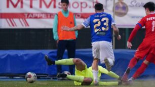 Il gol del raddoppio di Pierozzi (foto Alessio Morgese e Luca Rossini-pagina Facebook Seregno calcio)