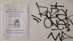 Lissone muro sottopasso stazione sporcato con scritte dopo Giornata Verde Pulito