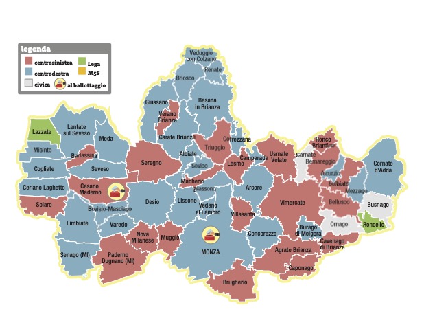 La mappa politica della Brianza