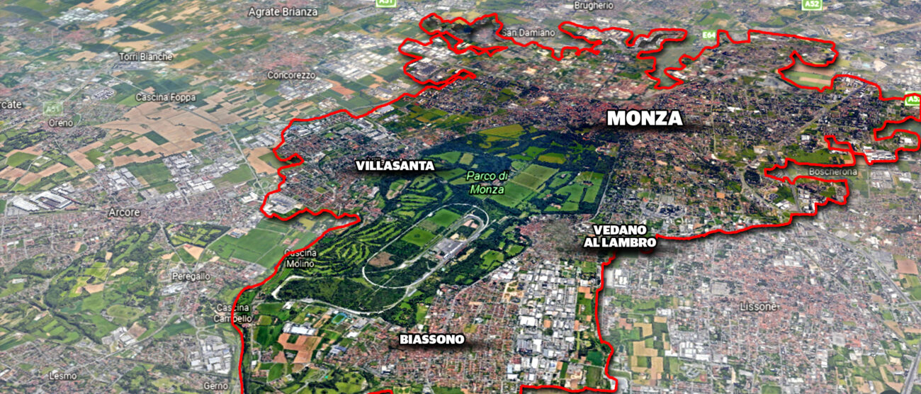 Monza Manhattan da nord a sud per evidenziare l'ampliamento più consistente con Biassono e Vedano