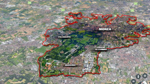 Monza Manhattan da nord a sud per evidenziare l'ampliamento più consistente con Biassono e Vedano