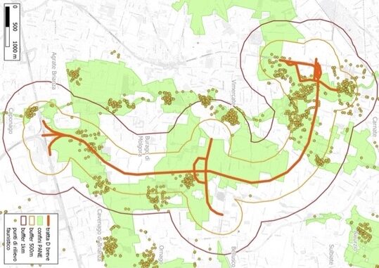 L'impatto di Pedemontana (in rosso) sul parco agricolo Pane